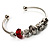 Silver Tone Red Glass & Metal Bead Cuff Bangle - view 6