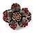 Striking Diamante Flower Hinged Bangle Bracelet ( Burn Silver & Burgundy Red) - view 2