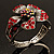 Striking Diamante Flower Hinged Bangle Bracelet ( Burn Silver & Burgundy Red) - view 12