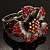 Striking Diamante Flower Hinged Bangle Bracelet ( Burn Silver & Burgundy Red) - view 9