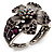 Striking Diamante Flower Hinged Bangle Bracelet ( Burn Silver & Deep Purple) - view 11