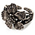 Striking Diamante Flower Hinged Bangle Bracelet ( Burn Silver & Dim Grey) - view 12
