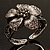 Striking Diamante Flower Hinged Bangle Bracelet ( Burn Silver & Dim Grey) - view 14