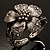 Striking Diamante Flower Hinged Bangle Bracelet ( Burn Silver & Dim Grey) - view 3