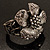 Striking Diamante Flower Hinged Bangle Bracelet ( Burn Silver & Dim Grey) - view 7
