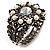 Vintage Imitation Pearl Rose Hinged Bangle Bracelet (Burn Silver) - view 5