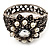 Vintage Imitation Pearl Rose Hinged Bangle Bracelet (Burn Silver) - view 11