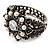 Vintage Imitation Pearl Rose Hinged Bangle Bracelet (Burn Silver) - view 12