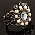 Vintage Imitation Pearl Rose Hinged Bangle Bracelet (Burn Silver) - view 4