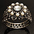Vintage Imitation Pearl Rose Hinged Bangle Bracelet (Burn Silver) - view 14