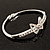 Delicate Crystal Bow Bangle Bracelet (Silver Tone) - view 3