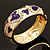 Light Cream & Purple Enamel Crystal Heart Hinged Bangle Bracelet (Gold Tone) - view 15