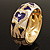 Light Cream & Purple Enamel Crystal Heart Hinged Bangle Bracelet (Gold Tone) - view 8