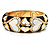 Black & White Enamel Crystal Heart Hinged Bangle Bracelet (Gold Tone)