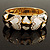 Black & White Enamel Crystal Heart Hinged Bangle Bracelet (Gold Tone) - view 3
