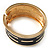 Gold Plated Wide Black Enamel Hinged Bangle Bracelet - view 7
