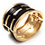 Gold Plated Wide Black Enamel Hinged Bangle Bracelet - view 4