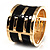 Gold Plated Wide Black Enamel Hinged Bangle Bracelet - view 3