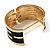 Gold Plated Wide Black Enamel Hinged Bangle Bracelet - view 6