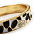 Black & White Crystal Pattern Hinged Bangle Bracelet (Gold Tone) - view 3