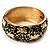 Wide Black Enamel Floral Pattern Hinged Bangle Bracelet (Gold Plated) - view 3