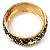 Wide Black Enamel Floral Pattern Hinged Bangle Bracelet (Gold Plated) - view 6