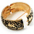 Wide Black Enamel Floral Pattern Hinged Bangle Bracelet (Gold Plated) - view 7