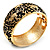 Wide Black Enamel Floral Pattern Hinged Bangle Bracelet (Gold Plated) - view 8