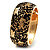 Wide Black Enamel Floral Pattern Hinged Bangle Bracelet (Gold Plated) - view 5