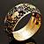 Wide Black Enamel Floral Pattern Hinged Bangle Bracelet (Gold Plated) - view 2