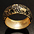 Wide Black Enamel Floral Pattern Hinged Bangle Bracelet (Gold Plated) - view 9
