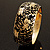 Wide Black Enamel Floral Pattern Hinged Bangle Bracelet (Gold Plated) - view 4