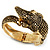 Vintage Crocodile Hinged Bangle Bracelet (Antique Gold Tone) - view 9
