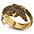 Vintage Crocodile Hinged Bangle Bracelet (Antique Gold Tone)