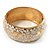 Wide White Enamel Floral Pattern Hinged Bangle Bracelet (Gold Plated) - view 4