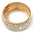 Wide White Enamel Floral Pattern Hinged Bangle Bracelet (Gold Plated) - view 9