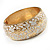 Wide White Enamel Floral Pattern Hinged Bangle Bracelet (Gold Plated) - view 7