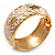 Wide White Enamel Floral Pattern Hinged Bangle Bracelet (Gold Plated) - view 5