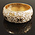 Wide White Enamel Floral Pattern Hinged Bangle Bracelet (Gold Plated) - view 2
