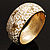 Wide White Enamel Floral Pattern Hinged Bangle Bracelet (Gold Plated) - view 3
