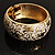 Wide White Enamel Floral Pattern Hinged Bangle Bracelet (Gold Plated) - view 6