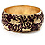 Wide Deep Purple Enamel Floral Pattern Hinged Bangle Bracelet (Gold Plated)