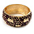 Wide Deep Purple Enamel Floral Pattern Hinged Bangle Bracelet (Gold Plated) - view 3