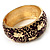 Wide Deep Purple Enamel Floral Pattern Hinged Bangle Bracelet (Gold Plated) - view 10