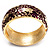 Wide Deep Purple Enamel Floral Pattern Hinged Bangle Bracelet (Gold Plated) - view 9