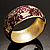 Wide Deep Purple Enamel Floral Pattern Hinged Bangle Bracelet (Gold Plated) - view 2