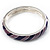 Stripy Purple Enamel Hinged Bangle Bracelet (Silver Tone) - view 4