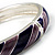 Stripy Purple Enamel Hinged Bangle Bracelet (Silver Tone) - view 10