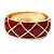 Wide Red Enamel Ornamental Hinged Bangle Bracelet (Gold Tone)