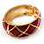 Wide Red Enamel Ornamental Hinged Bangle Bracelet (Gold Tone) - view 12